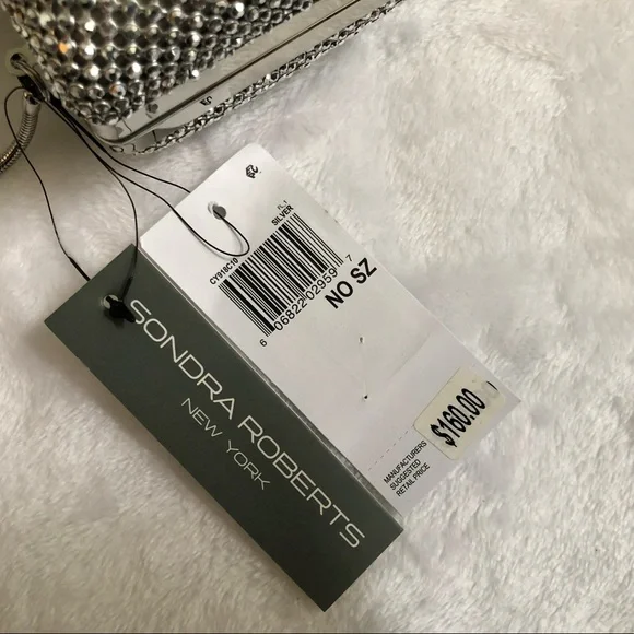 Sondra Roberts Box Silver Rhinestone/Satin Clutch, NWT